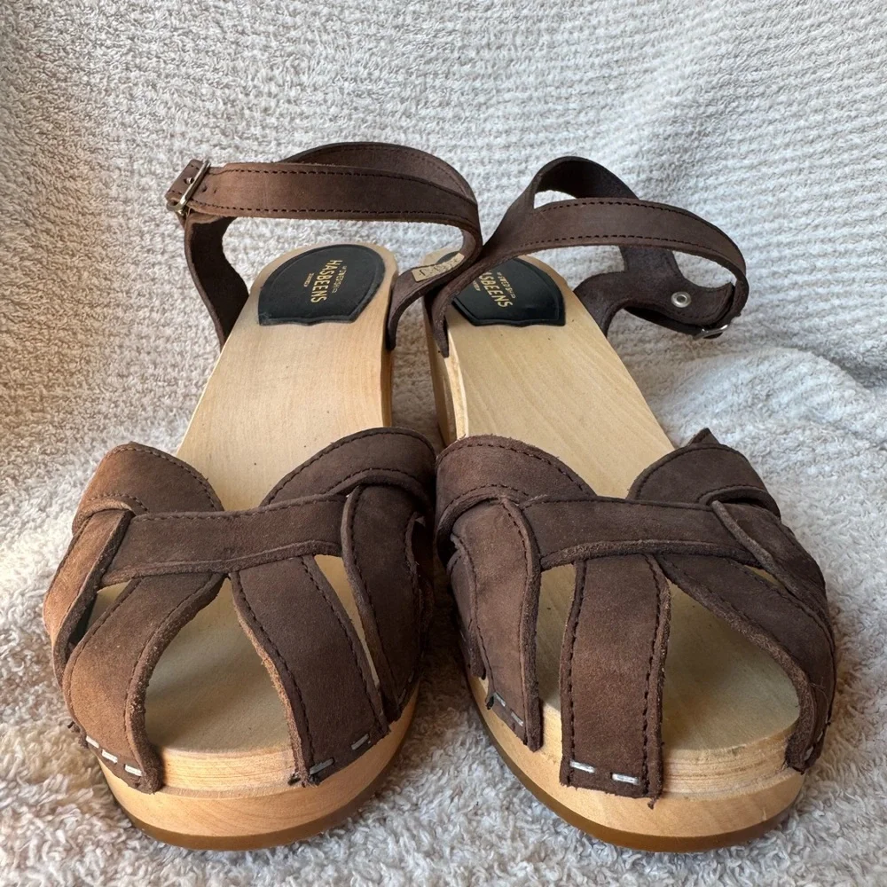Swedish Hasbeens Brown Leather Mules - Picture 3 of 6